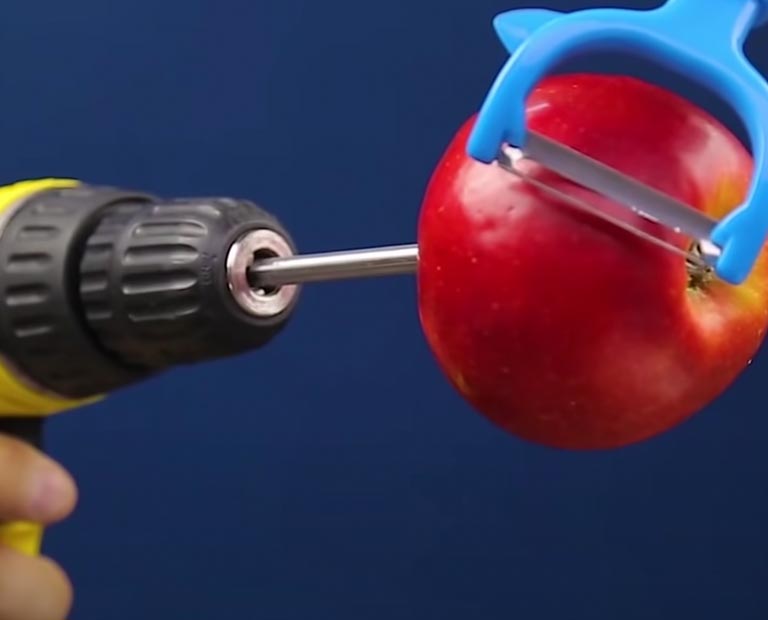 Quickly Peel An Apple Using A Drill